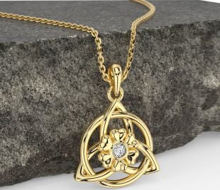 Diamond Gold Celtic Trinity Knot Irish Flower Necklace