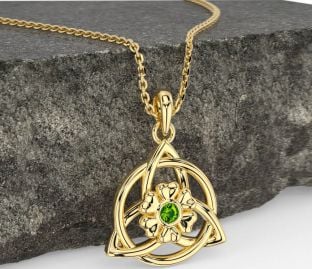 Peridot Gull Celtic Treenighet Knute irsk Blomst Halskjede