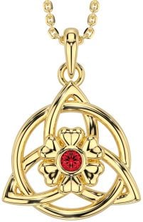 Ruby Gold Celtic Trinity Knot Irish Flower Necklace