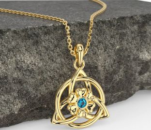Topaz Gold Celtic Trinity Knot Irish Flower Necklace