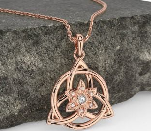 Diamond Rose Gold Silver Celtic Trinity Knot Irish Flower Necklace