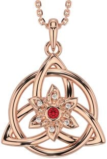 Diamond Ruby Rose Gold Silver Celtic Trinity Knot Irish Flower Necklace