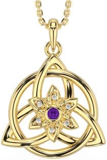 Diamond Amethyst Gold Silver Celtic Trinity Knot Irish Flower Necklace