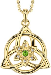 Diamond Peridot Gold Silver Celtic Trinity Knot Irish Flower Necklace