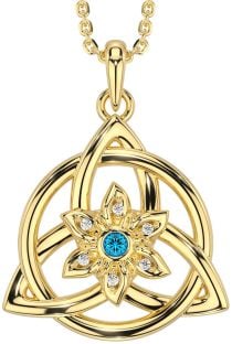 Diamond Topaz Gold Silver Celtic Trinity Knot Irish Flower Necklace