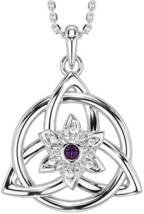 Diamond Alexandrite Silver Celtic Trinity Knot Irish Flower Necklace