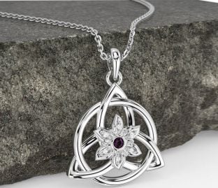 Diamond Alexandrite White Nod Celtic Trinity de aur irlandez Colier cu flori