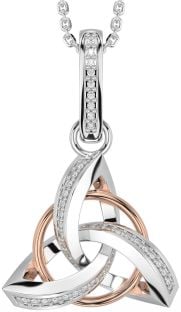 Diamond White Rose Gold Celtic Trinity Knot Necklace