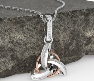 Diamond White Rose Gold Celtic Trinity Knot Necklace