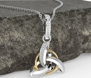 Diamond White Yellow Gold Celtic Trinity Knot Necklace