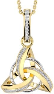 Diamond White Yellow Gold Celtic Trinity Knot Necklace