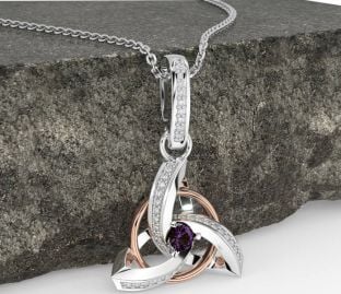 Diamond Alexandrite Rose Gold Silver Celtic Trinity Knot Necklace