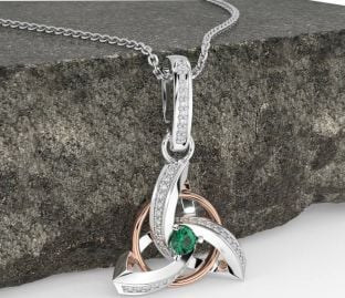 Diamond Emerald Rose Gold Silver Celtic Trinity Knot Necklace