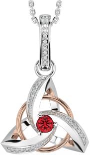 Diamant Rubin Rose Gold Silber keltisch Dreieinigkeit Knoten Halskette