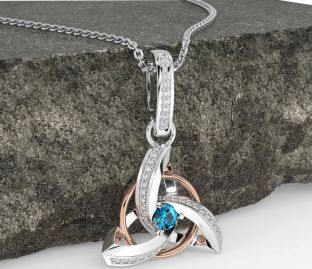 Diamond Topaz Rose Gold Silver Celtic Trinity Knot Necklace