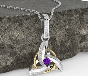 Diamond Amethyst Gold Silver Celtic Trinity Knot Necklace