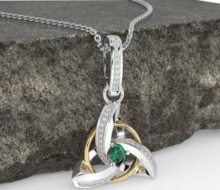 Diamond Emerald Gold Silver Celtic Trinity Knot Necklace