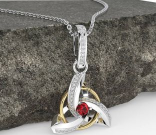 Diamond Ruby Gold Silver Celtic Trinity Knot Necklace