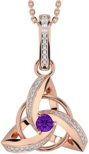 Diamond Amethyst Rose Gold Silver Celtic Trinity Knot Necklace