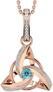 Diamond Aquamarine Rose Gold Silver Celtic Trinity Knot Necklace