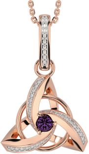 Diamond Alexandrite Rose Gold Silver Celtic Trinity Knot Necklace