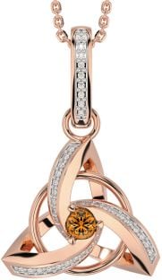 Diamond Citrine Rose Gold Silver Celtic Trinity Knot Necklace