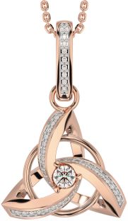 Diamond Rose Gold Silver Celtic Trinity Knot Necklace