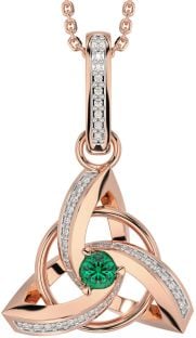 Diamond Emerald Rose Gold Silver Celtic Trinity Knot Necklace