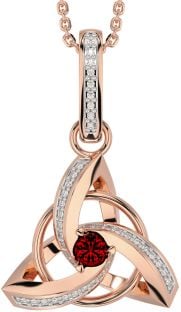 Diamond Garnet Rose Gold Silver Celtic Trinity Knot Necklace