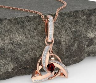 Diamond Garnet Rose Gold Silver Celtic Trinity Knot Necklace