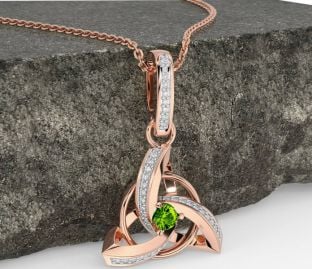 Diamond Peridot Rose Gold Silver Celtic Trinity Knot Necklace