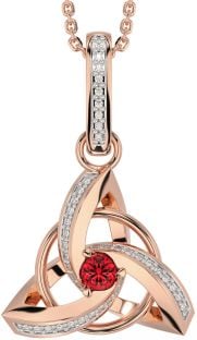 Diamond Ruby Rose Gold Silver Celtic Trinity Knot Necklace