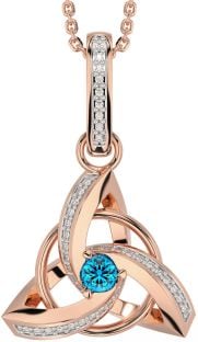 Diamond Topaz Rose Gold Silver Celtic Trinity Knot Necklace