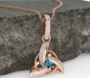 Diamond Topaz Rose Gold Silver Celtic Trinity Knot Necklace