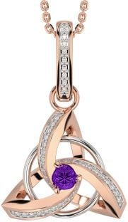 Diamond Amethyst Rose Gold Silver Celtic Trinity Knot Necklace