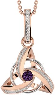 Diamond Alexandrite Rose Gold Silver Celtic Trinity Knot Necklace