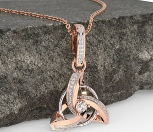 Diamond Rose Gold Silver Celtic Trinity Knot Necklace