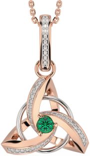 Diamond Emerald Rose Gold Silver Celtic Trinity Knot Necklace