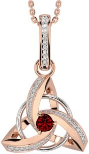 Diamond Garnet Rose Gold Silver Celtic Trinity Knot Necklace