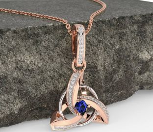 Diamond Sapphire Rose Gold Silver Celtic Trinity Knot Necklace