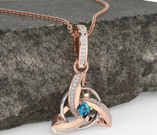 Diamond Topaz Rose Gold Silver Celtic Trinity Knot Necklace