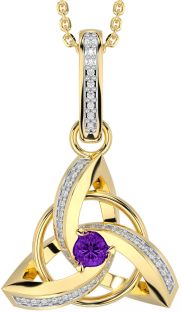 Diamond Amethyst Gold Silver Celtic Trinity Knot Necklace