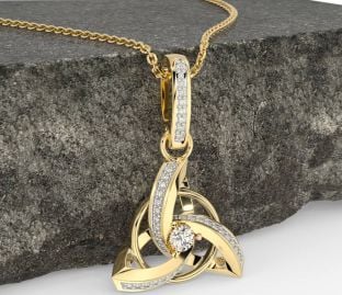 Diamond Gold Silver Celtic Trinity Knot Necklace