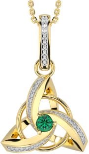 Aur de smarald diamant Colier argint celtic Trinity nod