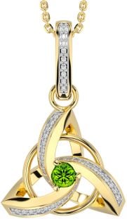 Diamond Peridot Gold Silver Celtic Trinity Knot Necklace