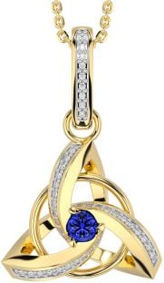 Diamond Sapphire Gold Silver Celtic Trinity Knot Necklace