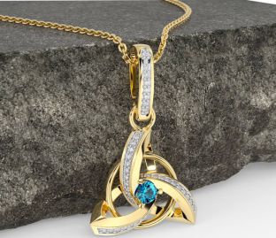 Diamond Topaz Gold Silver Celtic Trinity Knot Necklace