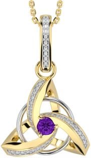 Diamond Amethyst Gold Silver Celtic Trinity Knot Necklace