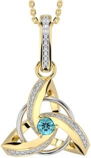 Diamond Aquamarine Gold Silver Celtic Trinity Knot Necklace