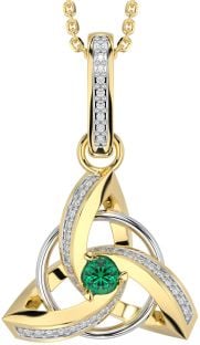 Diamond Emerald Gold Silver Celtic Trinity Knot Necklace